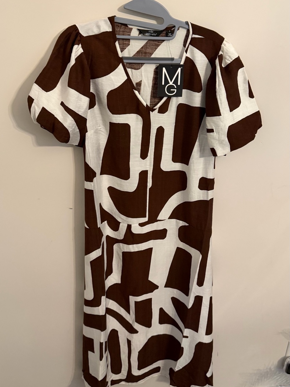 Brown & White Abstract Midi Dress